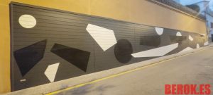 mural abstracto gris minimalista circulos triangulos formas